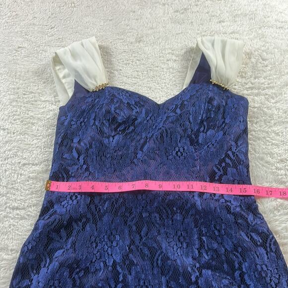 Vintage 80s 90s unbranded chiffon bow lace cocktail party sheath maxi dress M - Picture 7 of 9